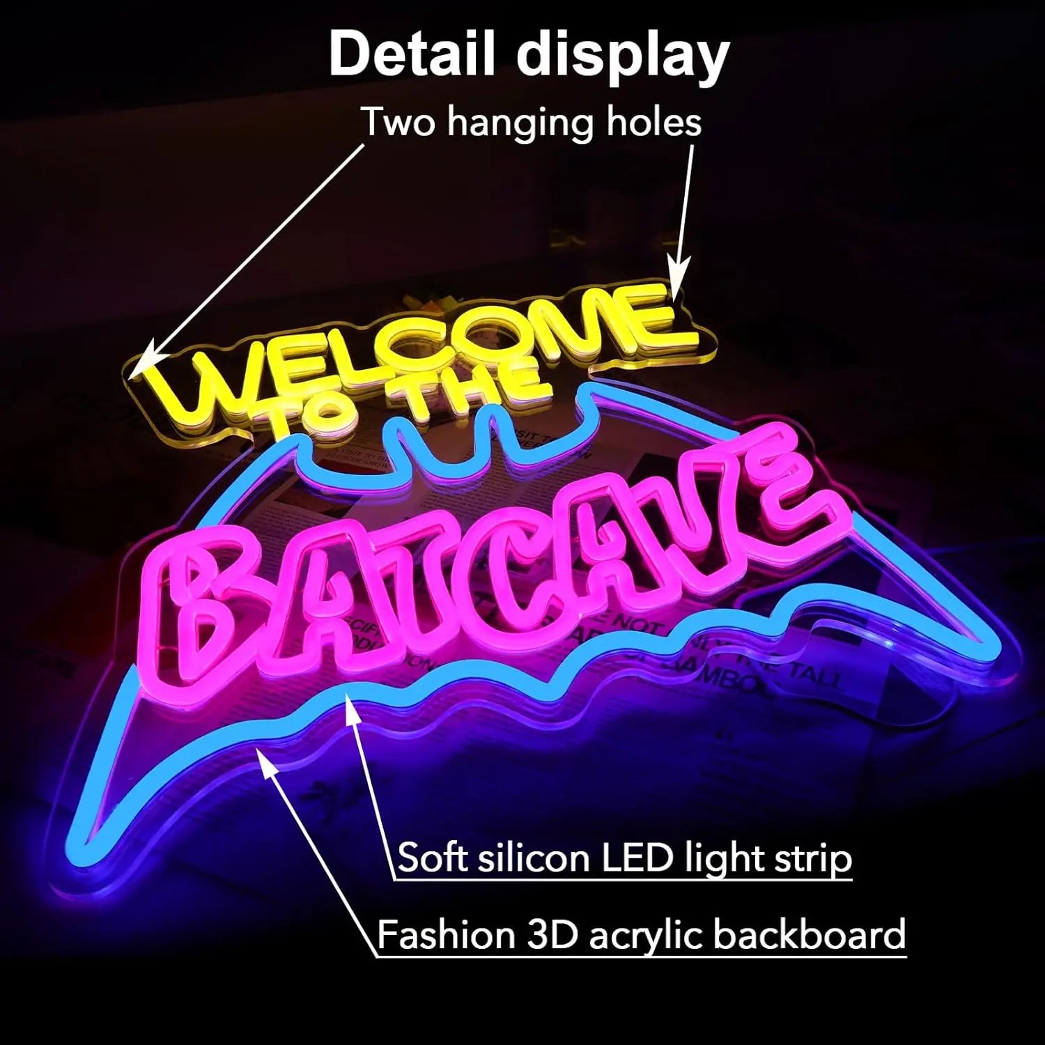 Bat Cave Neon Light Sign – Dimmable LED Neon Wall Decor for Parties, Clubs, and Man Caves - Premium neon sign from Lizard Vigilante - Just $58.88! Shop now at Lizard Vigilante