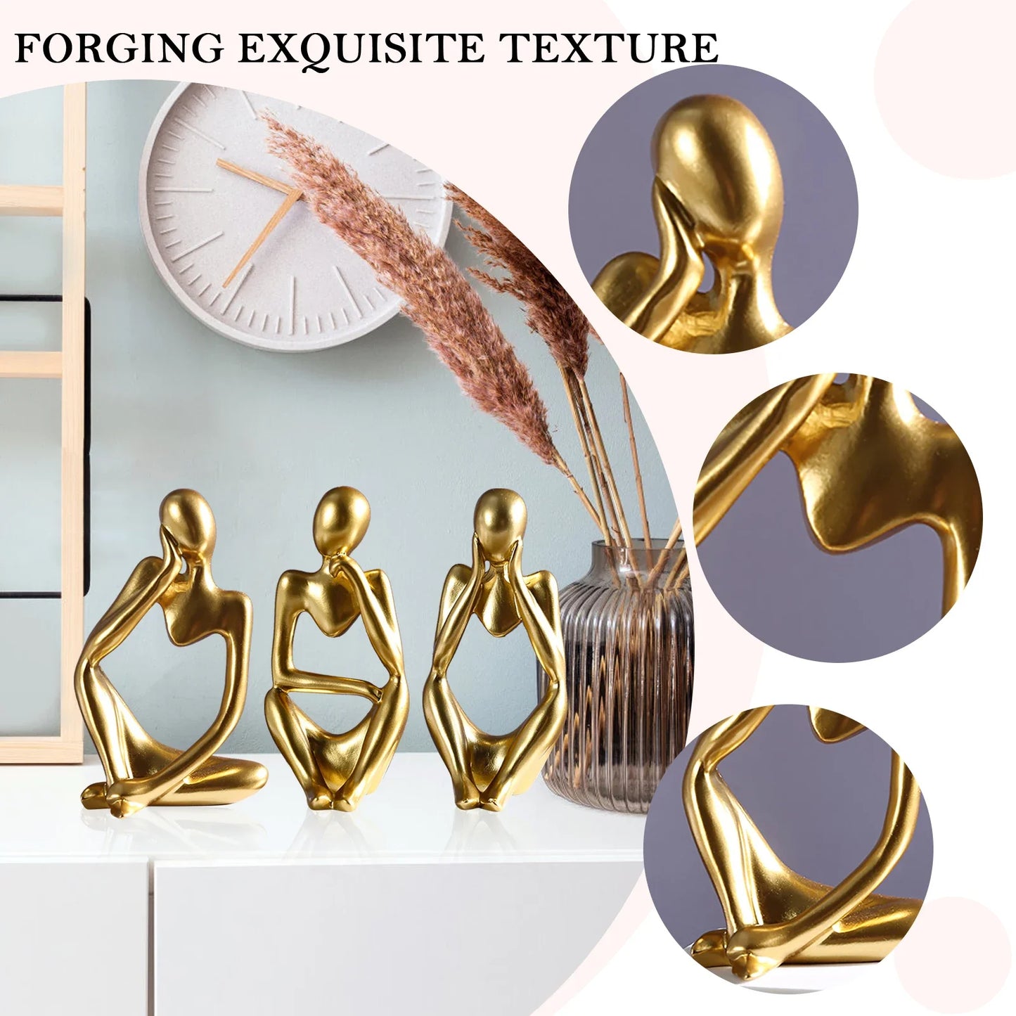 3pcs Thinker Statue Collectible Resin Abstract Art Sculpture Desktop Ornaments Christmas Gifts Home Decor for Office Study Shelf