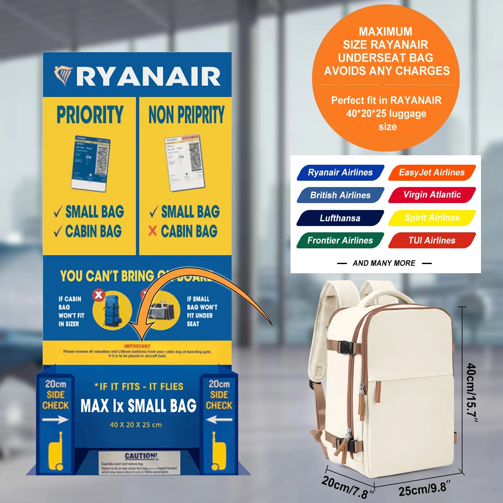 Cabin Bag 40x20x25 Ryanair Backpack – EasyJet Carry-On Luggage - Premium luggage from Lizard Vigilante - Just $53.99! Shop now at Lizard Vigilante