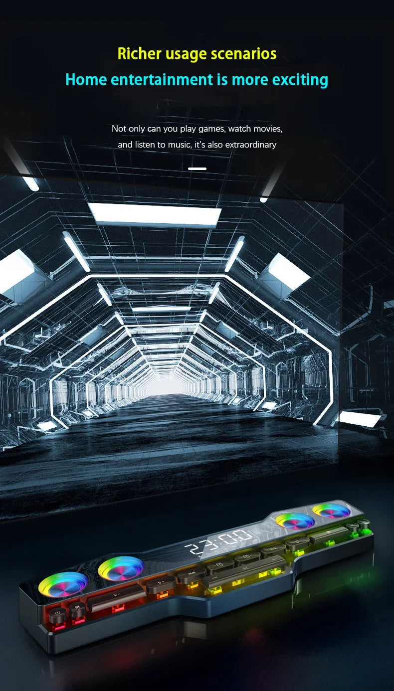 Wireless Bluetooth Game Speaker Soundbar USB 3D Stereo Subwoofer FM Home Clock Indoor Sound Bar Computer Loudspeaker Hot Sale