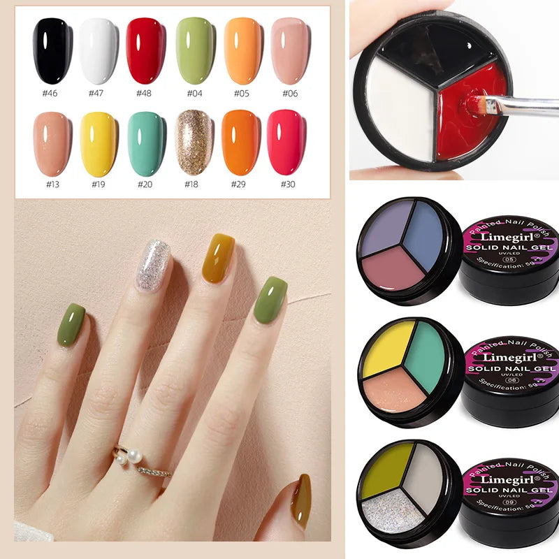 LIMEGIRL Solid Nail Art Gel Polish 15g 3 Colors Cream Soft Gel Polish for Nail Art Beginner DIY Design  Home/Salon Manicure Gift