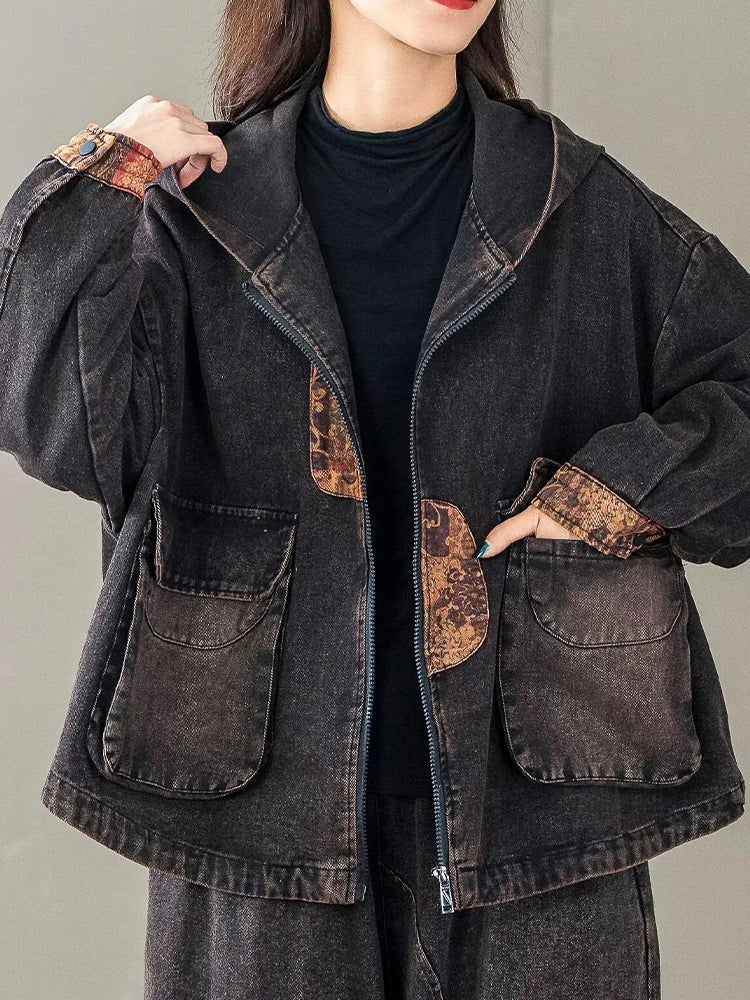 Max LuLu Korean Design Women’s Printed Vintage Denim Jacket – Punk Patchwork Coat - Premium jacket from Lizard Vigilante - Just $63.88! Shop now at Lizard Vigilante