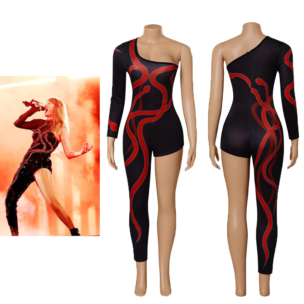 Taylor Swift Eras Tour Cosplay Costume Black One-Legged Jumpsuit Halloween Costume Bodysuit for Adult Women - Premium costume from Lizard Vigilante - Just $39.99! Shop now at Lizard Vigilante