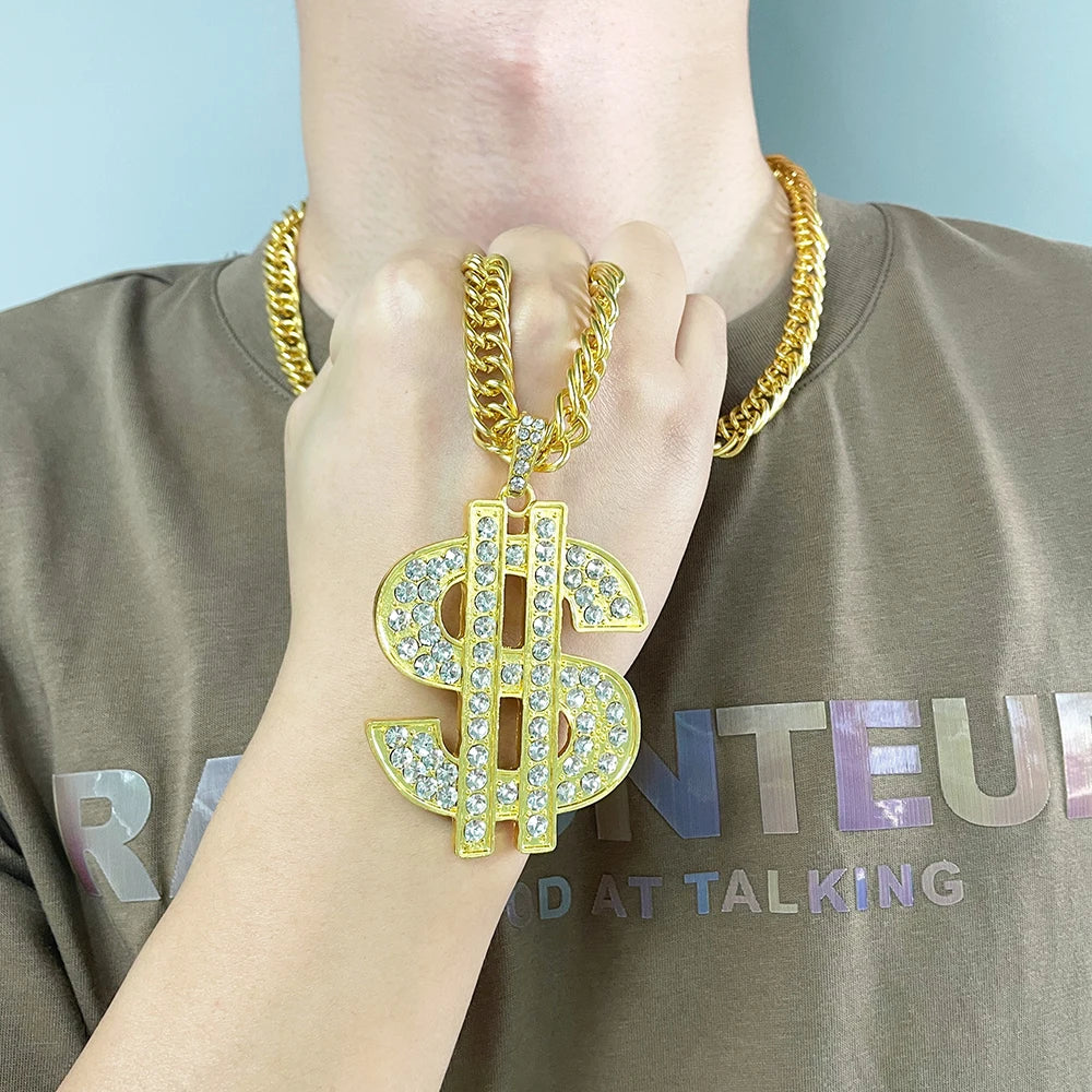 Hip Hop Rap Gold Color US Dollar Pendant Necklace Luxury Rhinestones Dollar Money Symbol Necklace for Rock Jewelry Accessories - Premium  from Lizard Vigilante - Just $4.99! Shop now at Lizard Vigilante