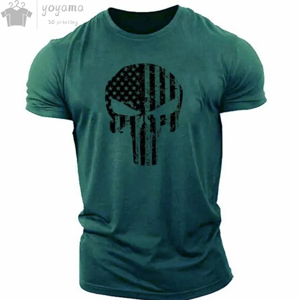 Men's T Shirt 3d Print Military Patriotic Skull O-Neck T Shirt Oversized T-Shirt Short-Sleeved Tee Sportswear Men's Clothing Top - Premium t-shirt from Lizard Vigilante - Just $23.88! Shop now at Lizard Vigilante