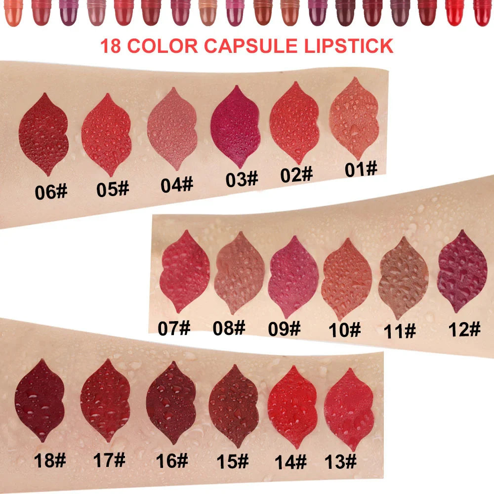 18 color lipstick with moisturizing, long-lasting, waterproof, sweat resistant, radiant, and smooth lip gloss