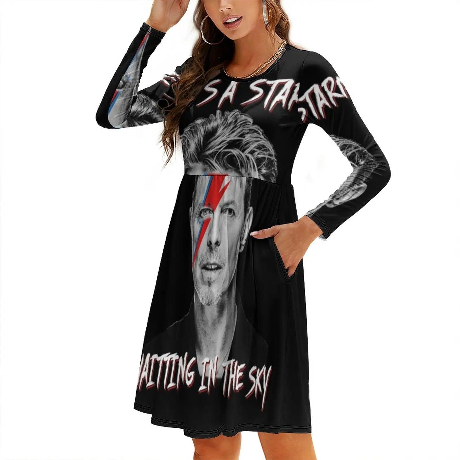 There’s A Starman Waiting In The Sky David Bowie Vintage Evening Party Dresses Midi Sexy Dress Female Sweet One Piece Korean Style - Premium dress from Lizard Vigilante - Just $28.99! Shop now at Lizard Vigilante