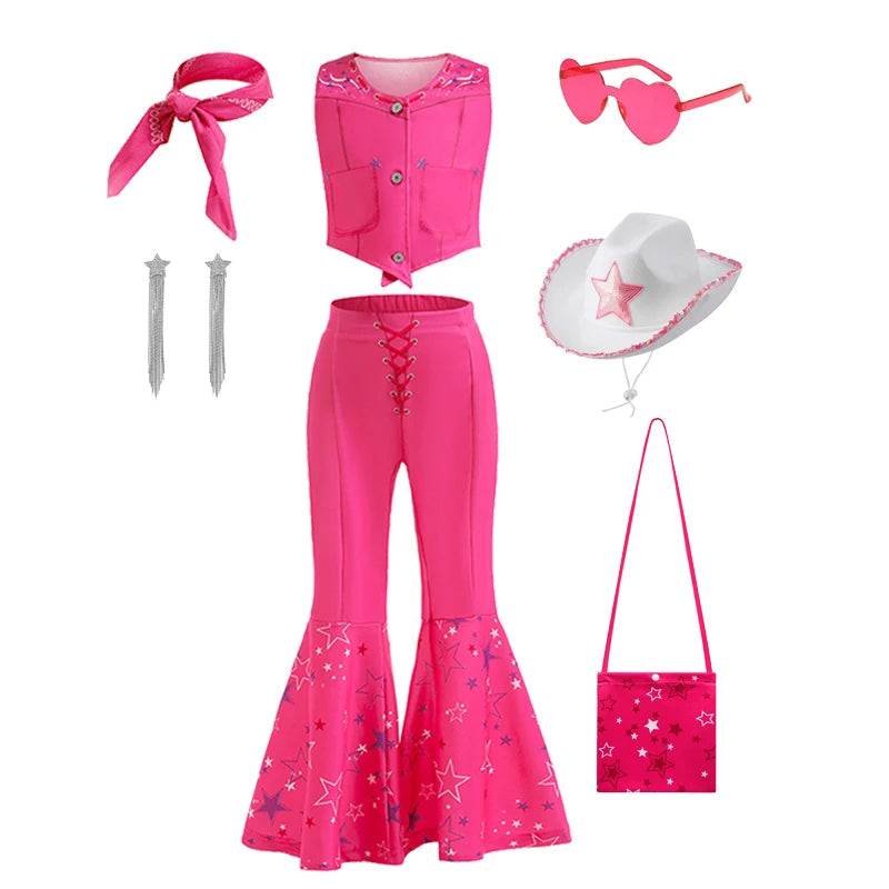 Barbie Movie Costume for Toddler Girls Margot Robbie Barbi Pink Top and Flared Trousers Disney Suit Kids Halloween Birthday Party Clothe - Premium costume from Lizard Vigilante - Just $18.88! Shop now at Lizard Vigilante