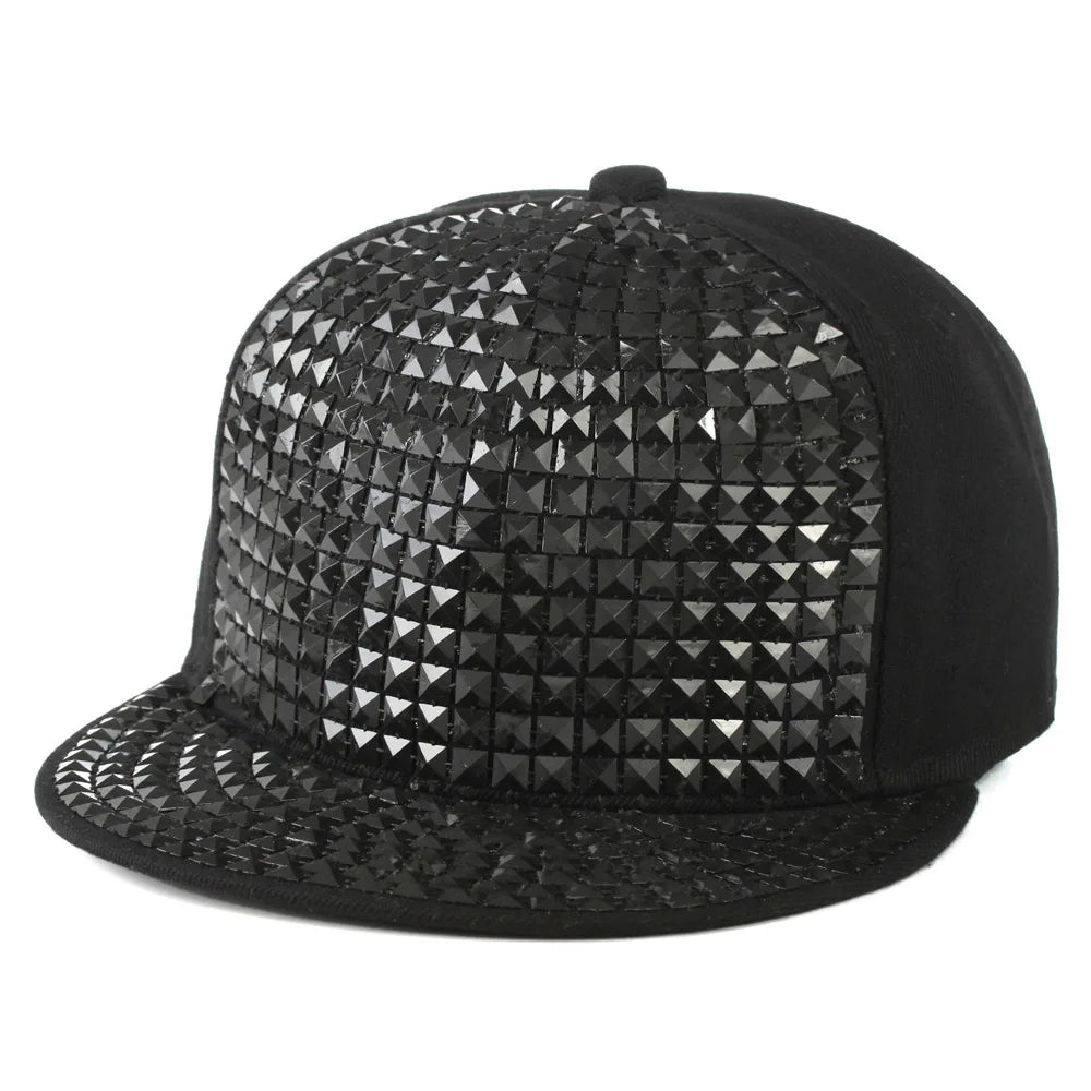 Adjustable Straps Sequins Snapback Hat – Bling Flat Bill Baseball Cap for Punk Rock, Hip Hop, and Streetwear - Premium hat from Lizard Vigilante - Just $26.66! Shop now at Lizard Vigilante