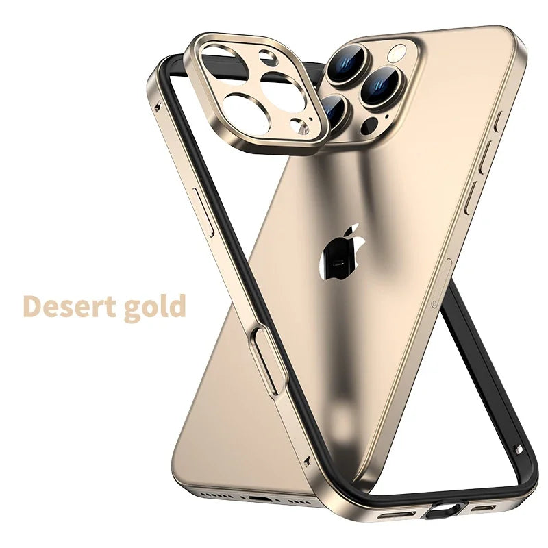 Hybrid Metal Shield iPhone Case with Camera Protection and Heat-Dissipating Silicone Frame – For iPhone 12 13 14 15 16 Pro Max