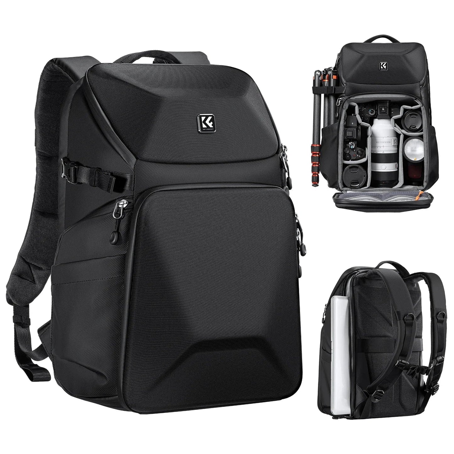 K&F Concept Outdoor Sports Camera Backpack 20L Waterproof Front HardShell Camera Bag For DSLR Camera/15.6" Laptop/Tripod Holder