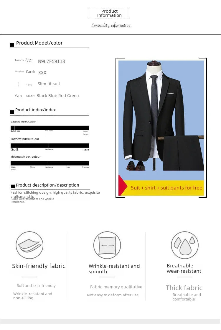 Men's Three-piece Suit Casual Slim Fit Western-style Business Attire Korean Version Youth Student Style Smooth Sihouette - Premium  from Lizard Vigilante - Just $37.99! Shop now at Lizard Vigilante