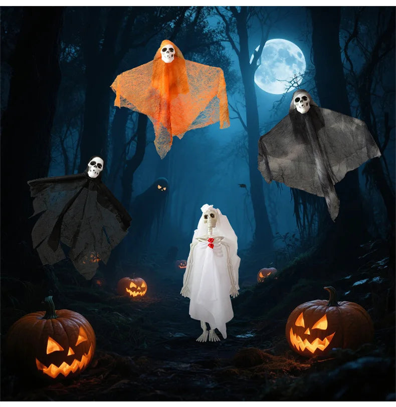 Halloween Gauze Skull Decor - Horror Grim Reaper, Headless Ghost & Red-Haired Ghost Ornaments for Haunted House Decoration