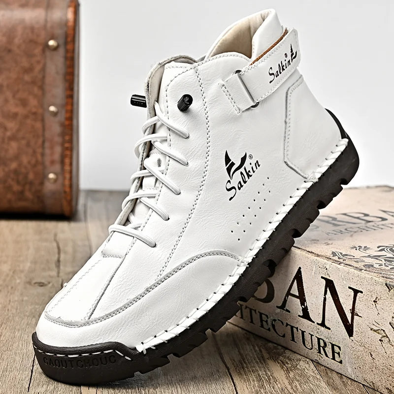 Handmade Leather Men’s Ankle Boots – Breathable Casual Outdoor Lace-Up Design Sneakers - Premium boots from Lizard Vigilante - Just $78.88! Shop now at Lizard Vigilante