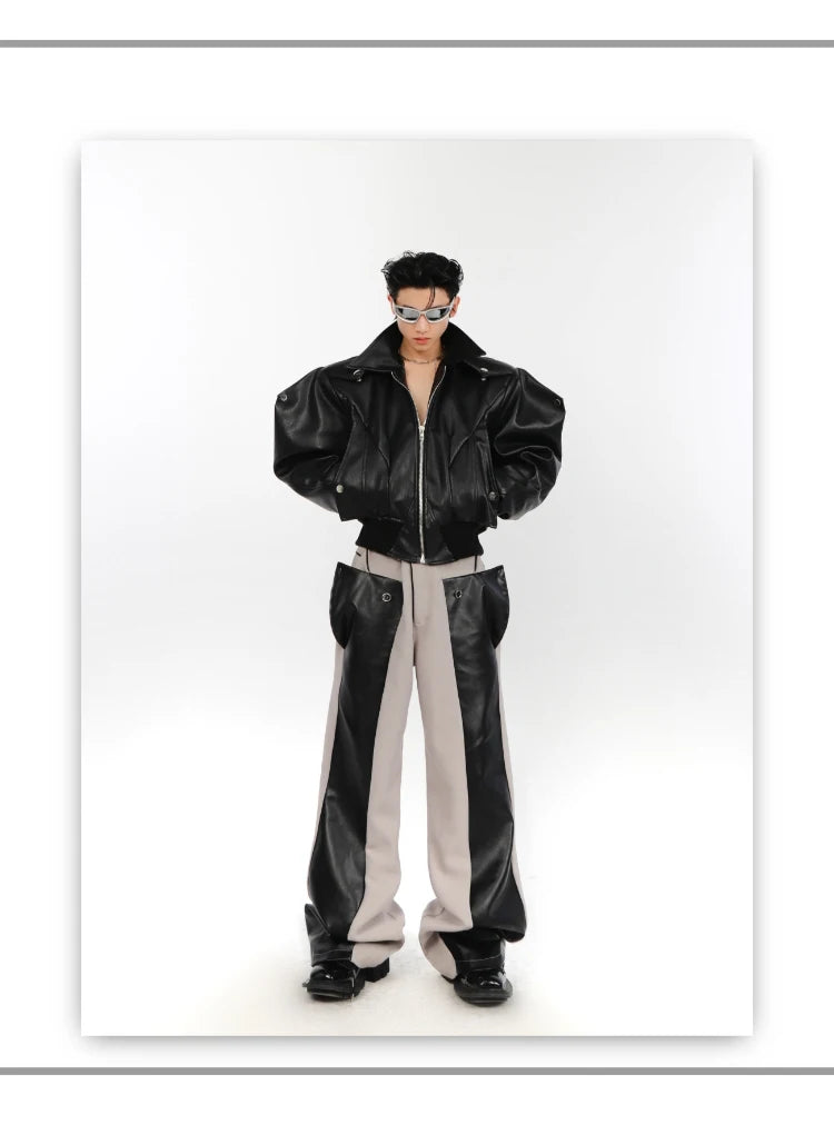 Patchwork Leather Combat Trousers – Mauroicardi Black & Toxic Green High-Waist Men’s Street Pant for Chaos & Club Damage - Premium pants from dsers - Just $159.99! Shop now at Lizard Vigilante