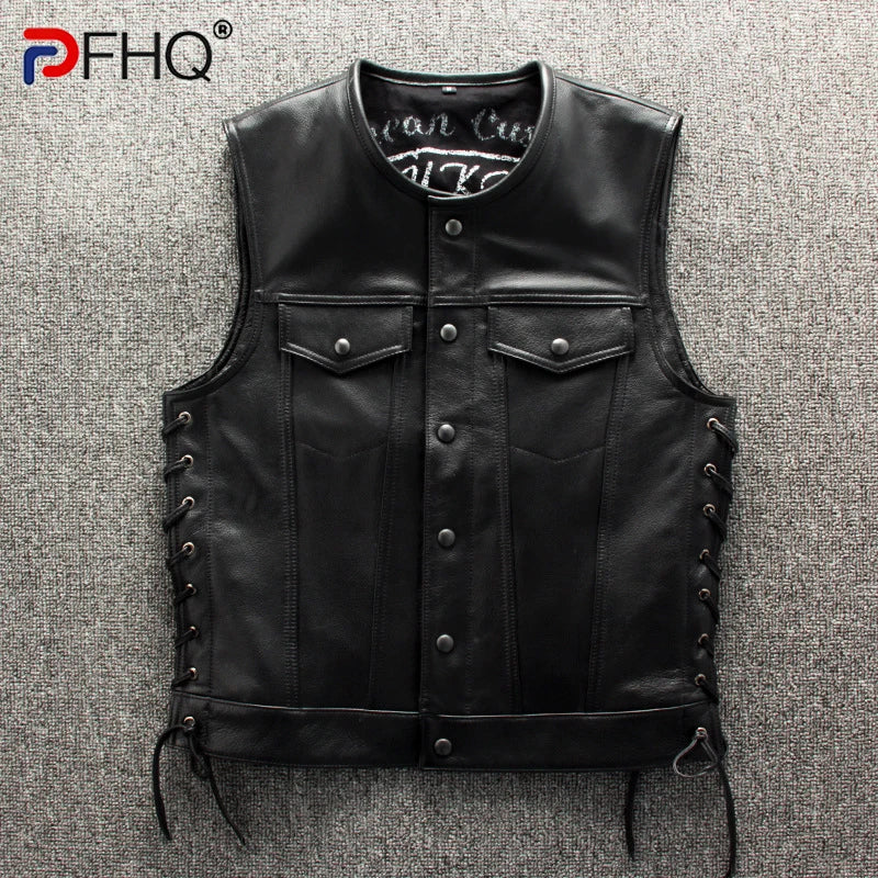 High-Quality Leather Motorcycle Vest - Trendy Slim Fit Waistcoat - Premium vest from Lizard Vigilante - Just $158.88! Shop now at Lizard Vigilante