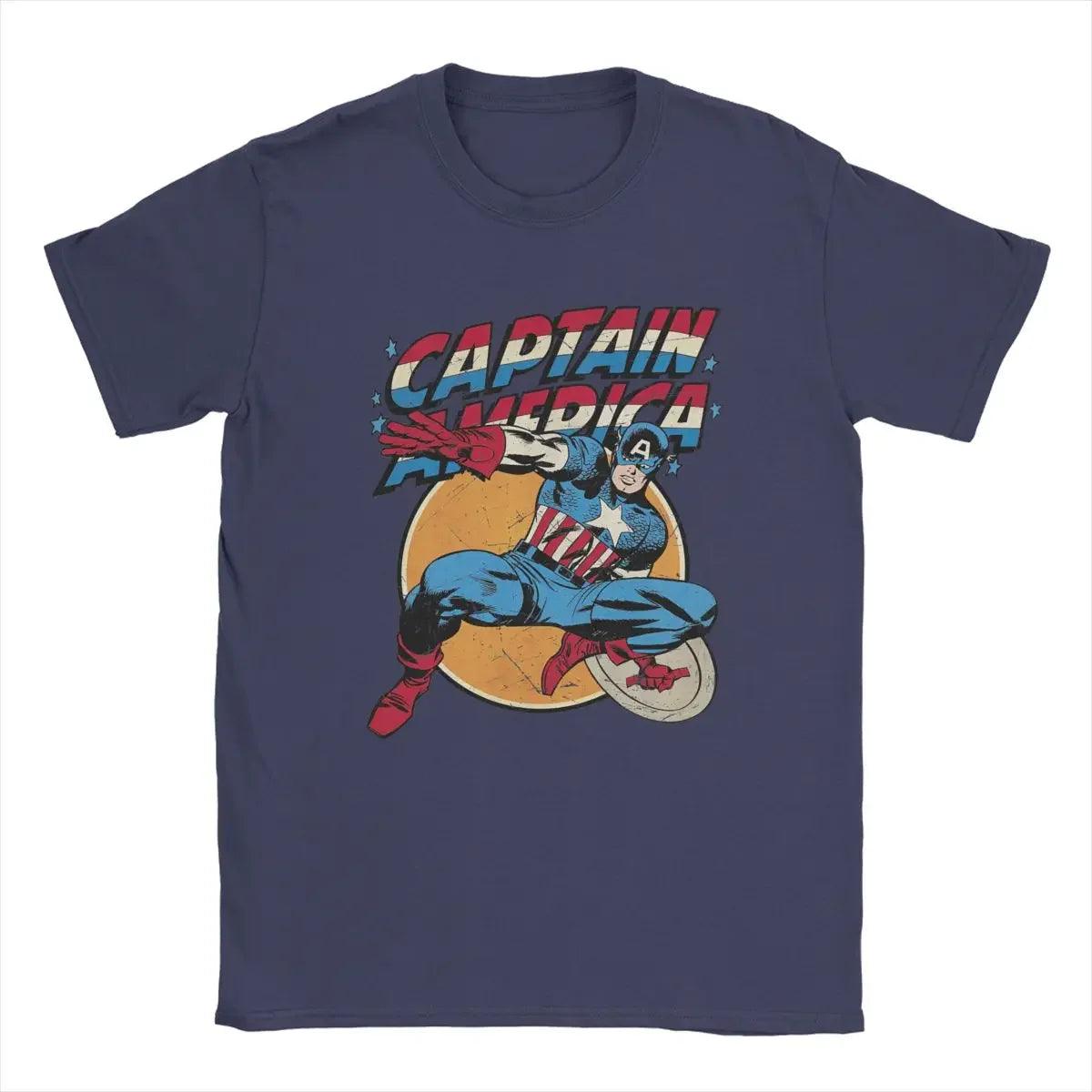 Captain America Vintage Marvel T-Shirts Men 100% Cotton T Shirts Disney Short Sleeve Tee Shirt Plus Size Clothing - Premium t-shirt from Lizard Vigilante - Just $28.99! Shop now at Lizard Vigilante