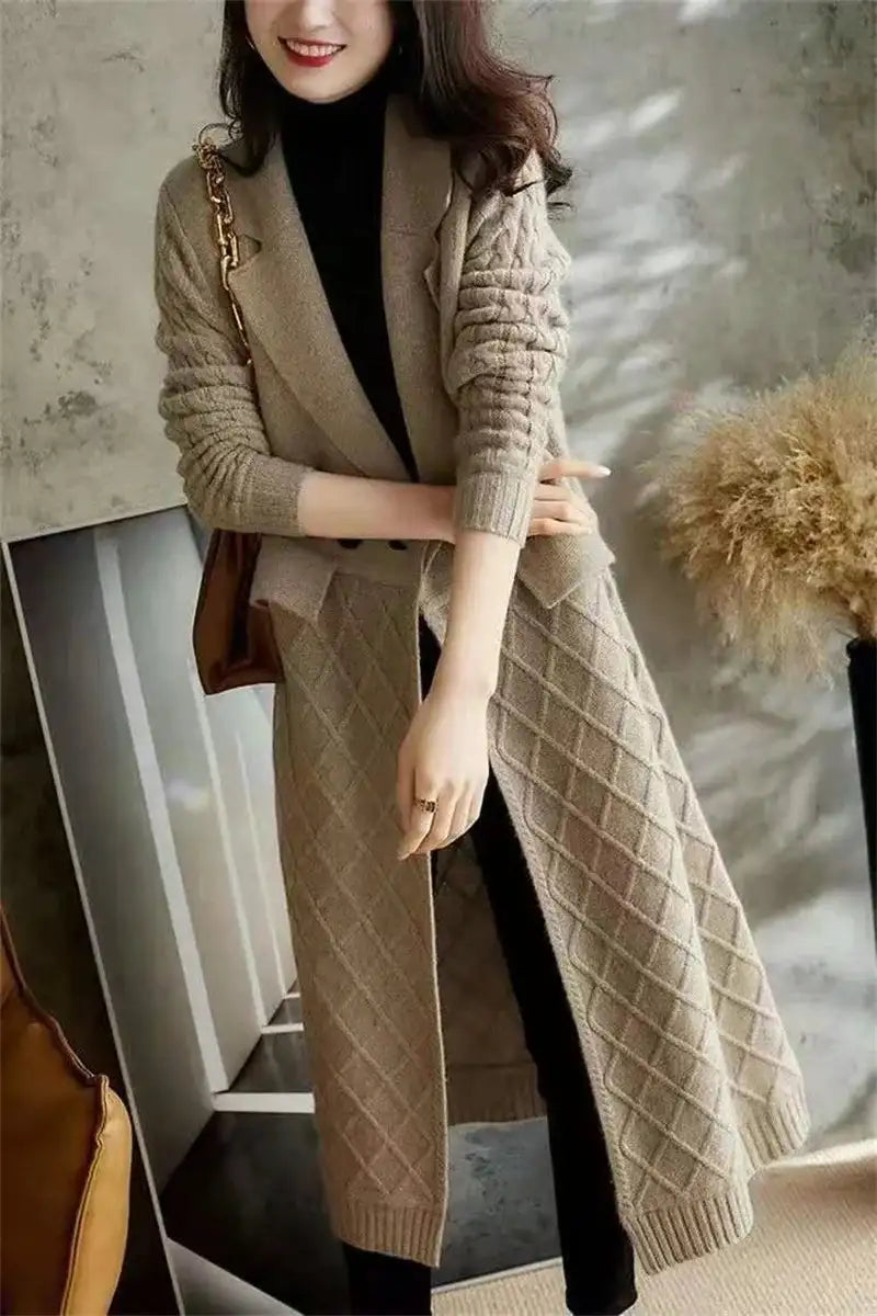 Korean French Style Cashmere Sweater Ladies Wool Windbreaker Cardigan New Autumn Winter Women Knitted Sweater Long Cardigan Coat