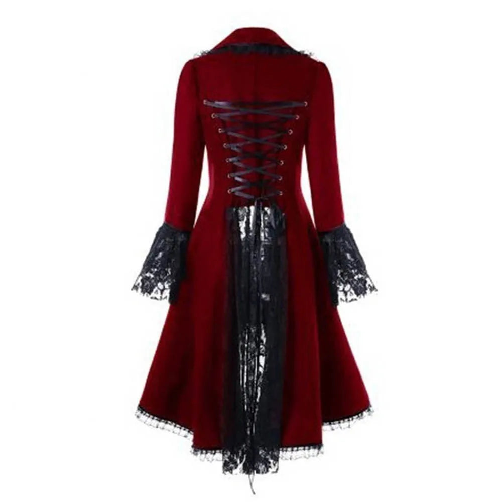 Women Lace Trim Lace-up High Low Coat Black Steampunk Victorian Style Gothic Jacket Medieval Noble Court Dress Plus Size S-5XL - Premium  from Lizard Vigilante - Just $18.99! Shop now at Lizard Vigilante