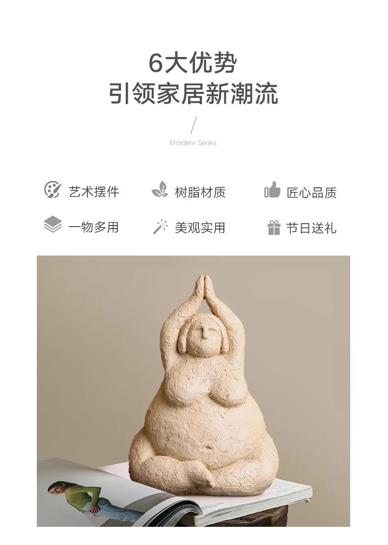 Abstract Body Sculpture Resin Handicraft Fat Woman Yoga Statue Irregular Hand-made Clay Sculptures Home Decoration Accessories