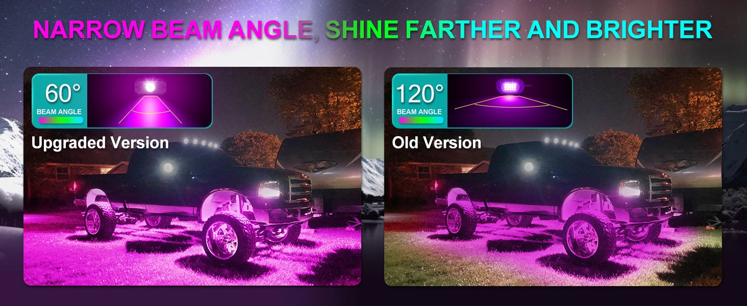 RGB LED Underglow Rock Lights - 8 Pods App Remote Control & Music Mode for Pickup, ATV, RZR, UTV - Premium rock lights from Lizard Vigilante - Just $84.99! Shop now at Lizard Vigilante