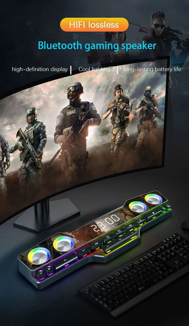 Wireless Bluetooth Game Speaker Soundbar USB 3D Stereo Subwoofer FM Home Clock Indoor Sound Bar Computer Loudspeaker Hot Sale