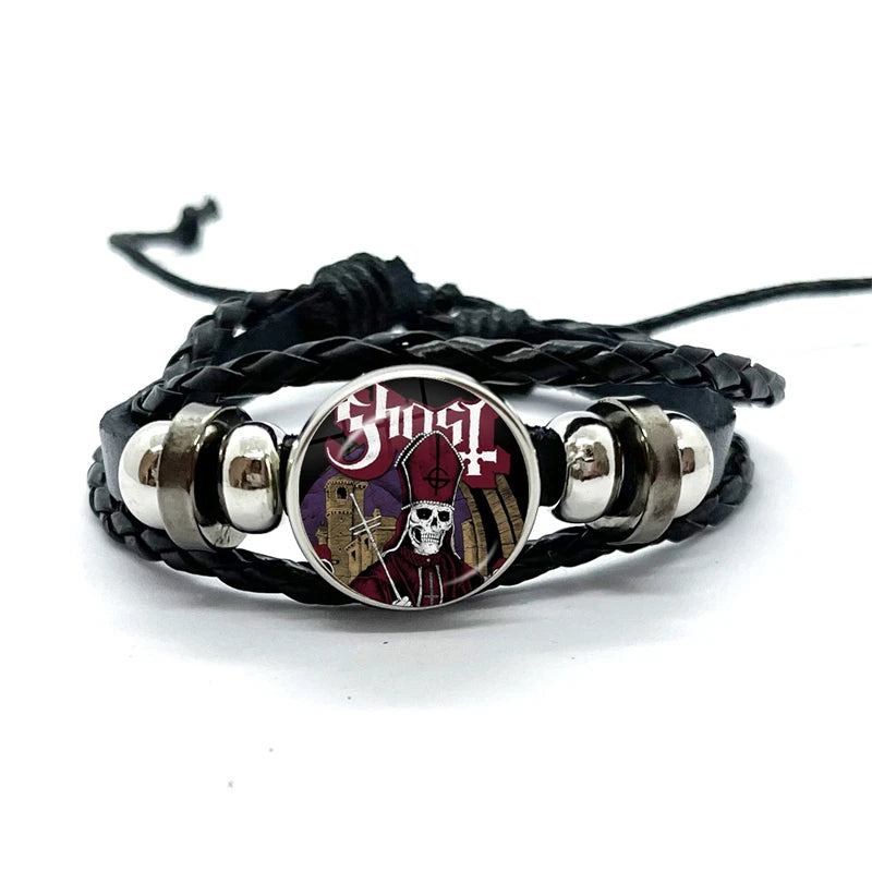 Ghost Rock Band PaPa Black Leather Bracelet | Multilayer Braided Bangle | Handmade Trendy Jewelry Gifts - Premium Bracelet from Lizard Vigilante - Just $19.97! Shop now at Lizard Vigilante