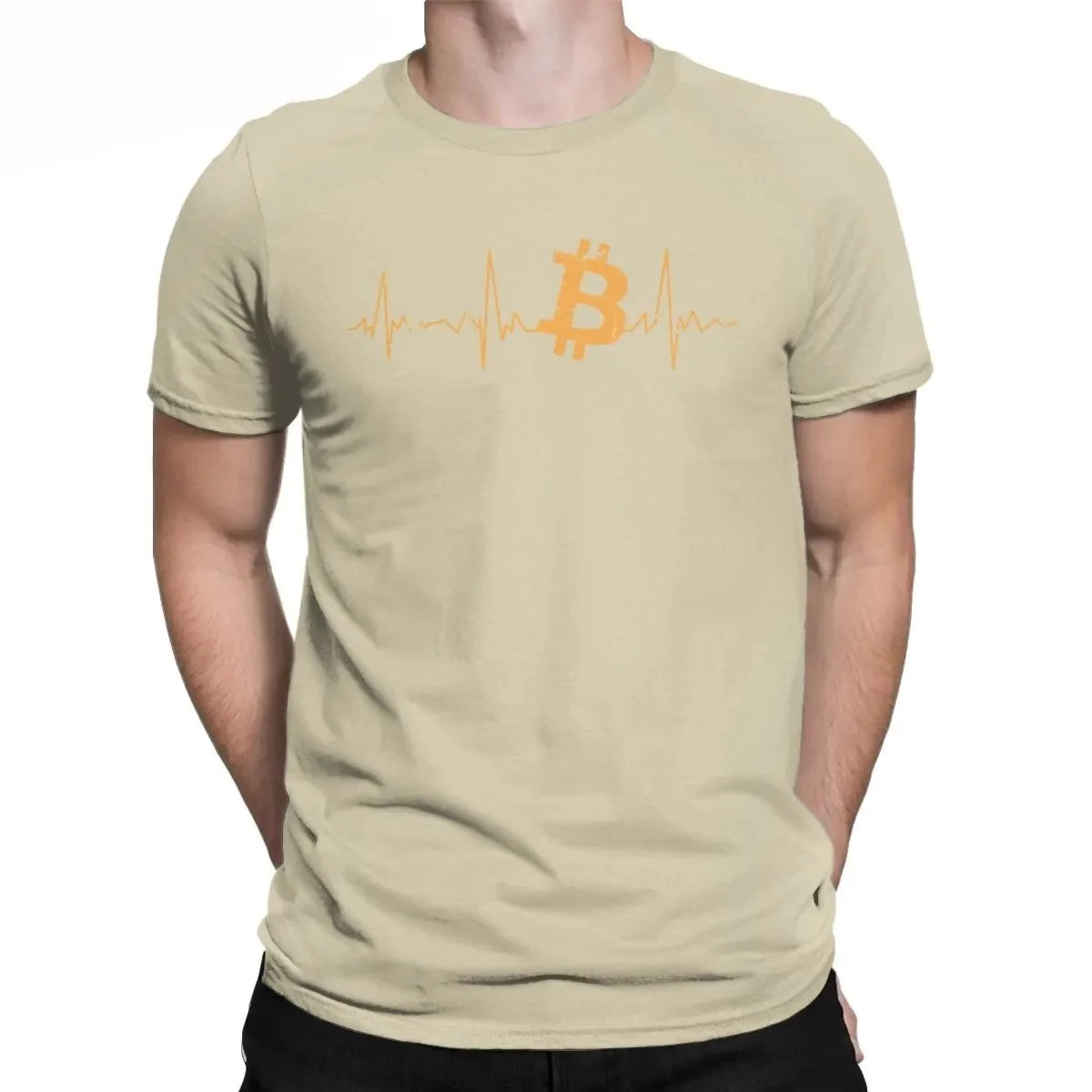 Bitcoin Heartbeat Graphic Rock Tshirt Men Cotton Crewneck Crypto Streetwear