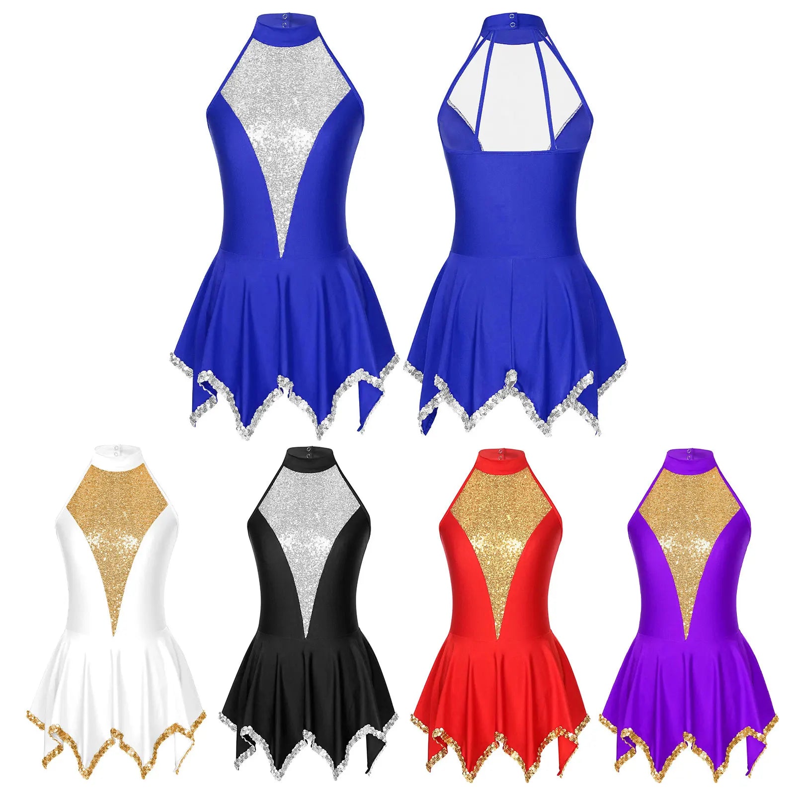 Womens Shiny Sequin Ballet Lyrical Dance Dress Halter Neck Sleeveless Ice Skating Clothes Prom Party Stage Performance Dancewear - Premium  from Lizard Vigilante - Just $14.99! Shop now at Lizard Vigilante