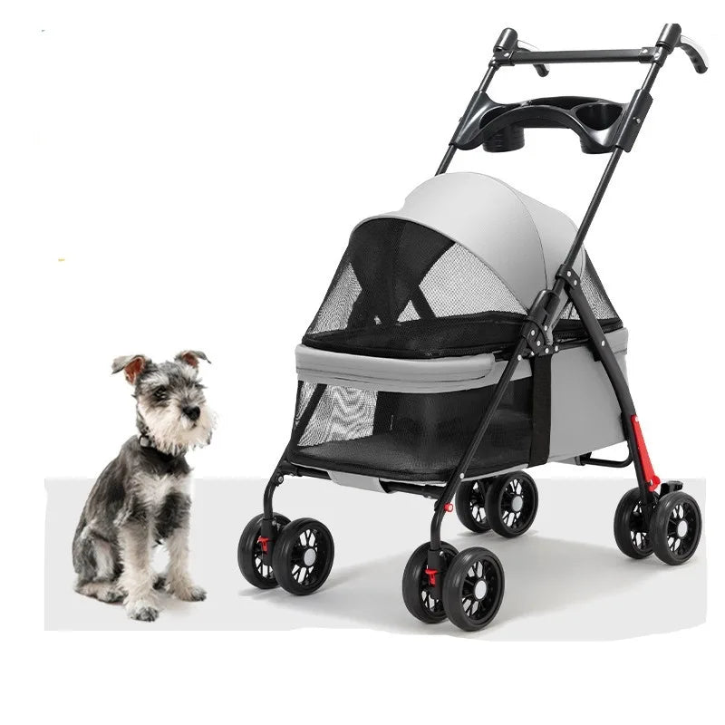 Pet Stroller for Small Dogs Foldable Lightweight Outdoor Travel Carrier with Breathable Mesh and Storage There Is A Dining Plate