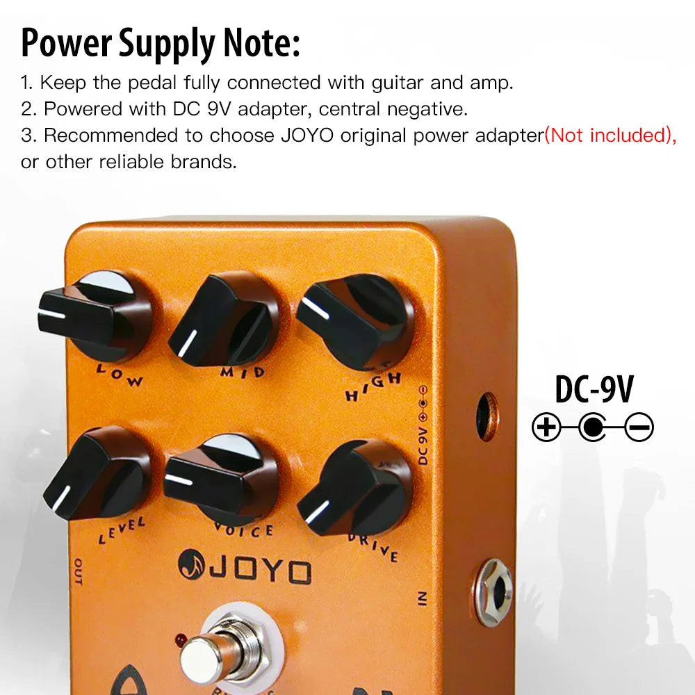 JOYO JF-14 American Riot Overdrive Pedal — Deluxe Amp Simulator for Clean-to-Chaos Tone Control & Vintage Rock Voltage