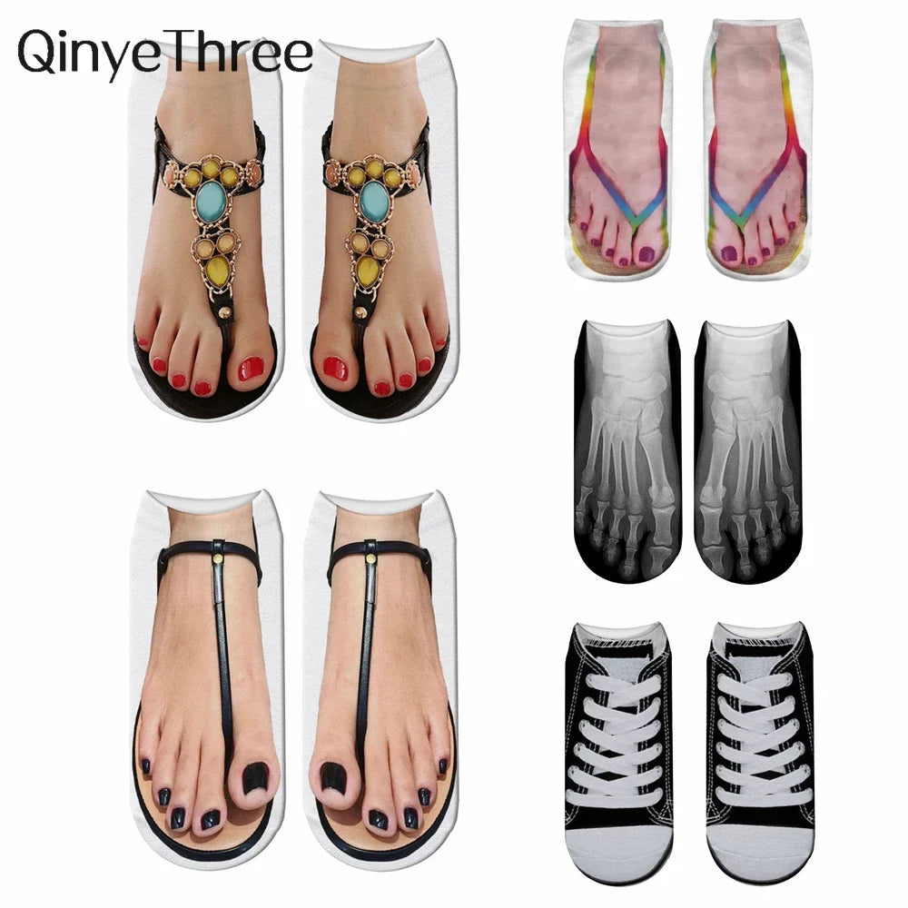 Flip Flops New Funny 3D Printed Toe Skull Canvas Shoes Patterned Creative Ankle Socks Unisex Halloween Christmas Gift Dropship - Premium flip flops from Lizard Vigilante - Just $20.99! Shop now at Lizard Vigilante