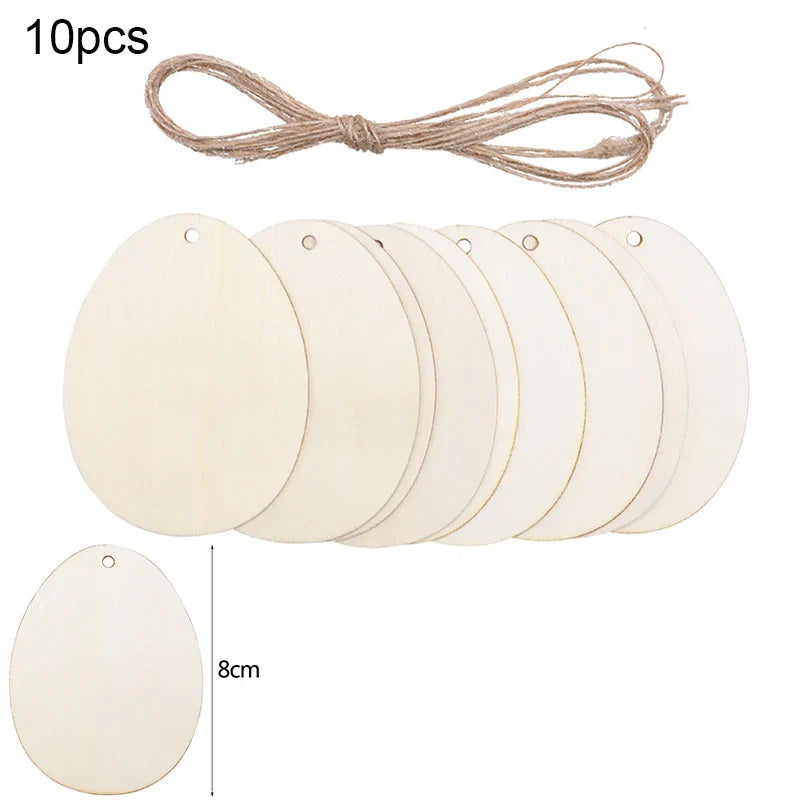 30-80mm Wooden Easter Eggs Pendants Blank Bunny Eggs Wood Chips Happy Easter Party Hanging Decoration Kids DIY Painting Crafts