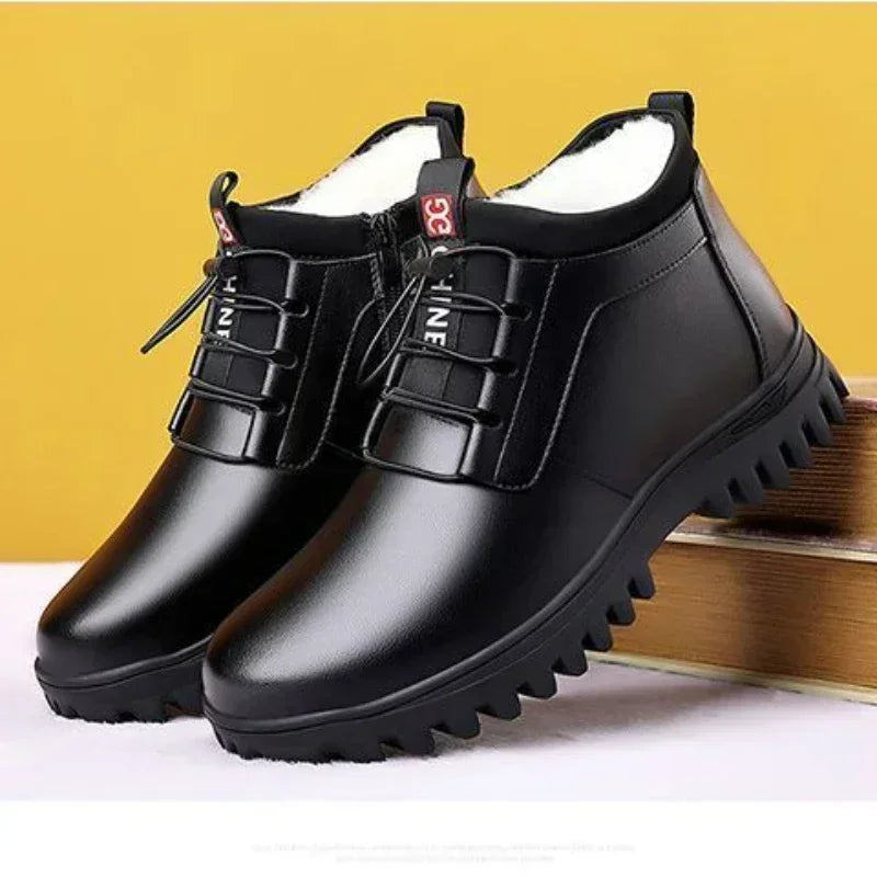 Men's Winter Leather Boots – Plush Warm Anti-Slip Casual Snow Boots, Stylish Outdoor Business Cotton Shoes - Premium boots from Lizard Vigilante - Just $48.88! Shop now at Lizard Vigilante