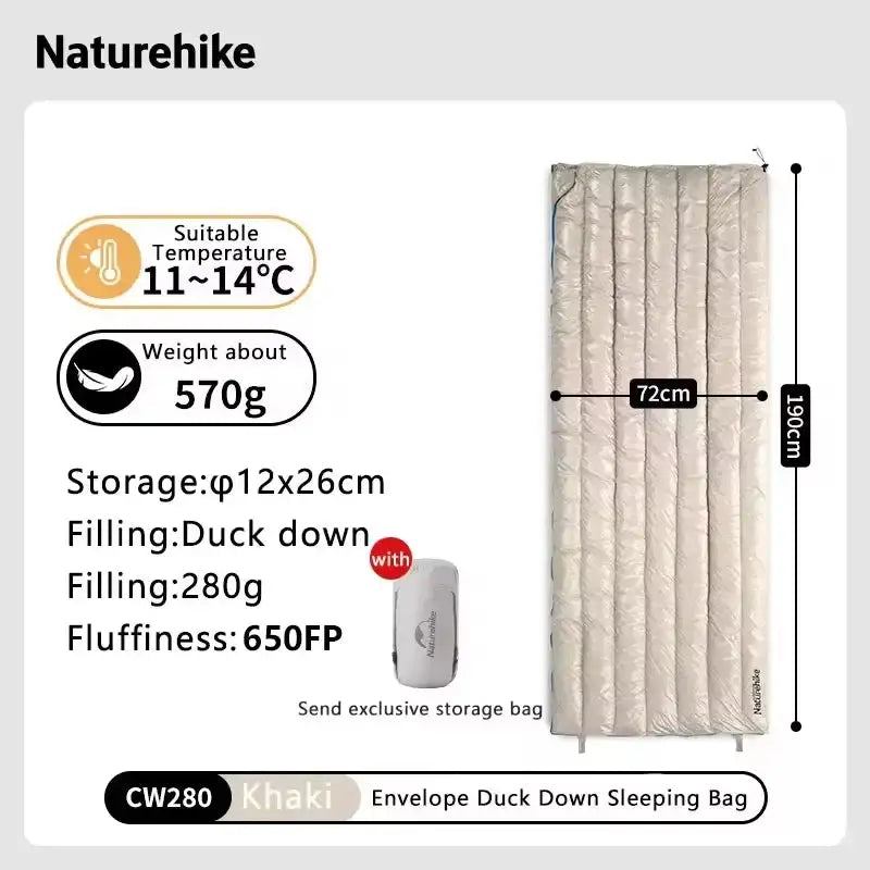 Naturehike CW280 Sleeping Bag Winter Waterproof Goose Down Sleeping Bag Ultralight CWM400 Hiking Camping Sleeping Bag