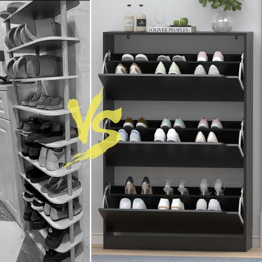 Easy To Use Black Shoe Cabinet with 3 Flip Drawers - Hidden Modern Shoe Storage for Entryway - Premium shoe accessories from Lizard Vigilante - Just $99.99! Shop now at Lizard Vigilante