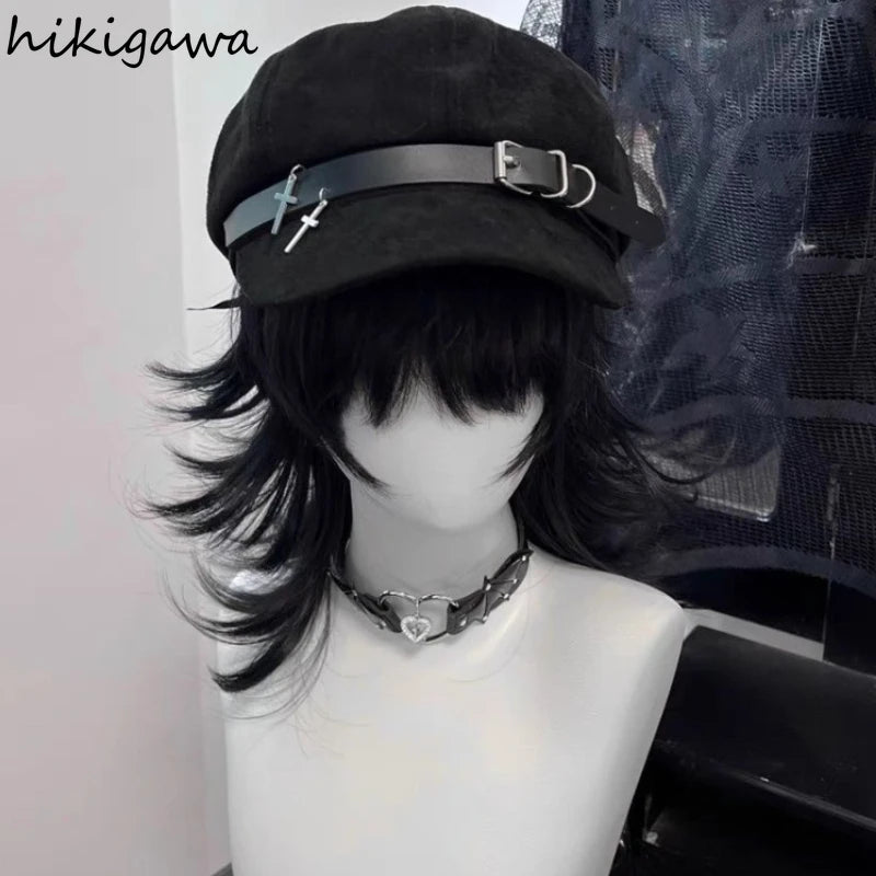 "Sinister Halo" Harajuku Punk Beret – Metal Accent Gothic Cap for Women & Men, Streetwear Biker Lolita Y2K Vibe - Premium hat from dsrs - Just $31.77! Shop now at Lizard Vigilante