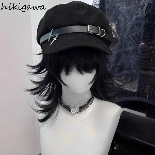 "Sinister Halo" Harajuku Punk Beret – Metal Accent Gothic Cap for Women & Men, Streetwear Biker Lolita Y2K Vibe - Premium hat from dsrs - Just $31.77! Shop now at Lizard Vigilante