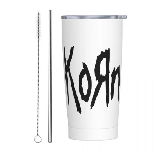 Korn Logo Insulated Tumbler with Straws and Lid – 20oz Stainless Steel Rock Music Travel Coffee Mug - Premium tumbler from Lizard Vigilante - Just $30.88! Shop now at Lizard Vigilante