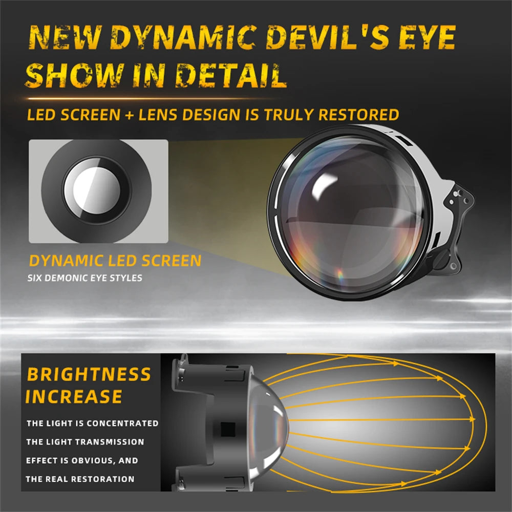 Devil Eyes LED Headlights – Dynamic Angel Eye Front Spotlight Lenses For Cars And Motorcycles (2PCS Set)