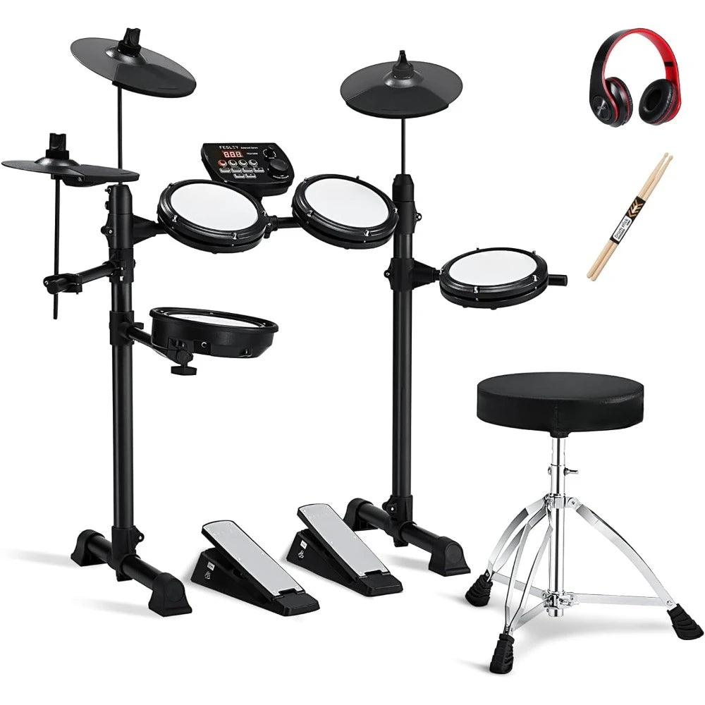 Electric Drum Set, Electronic Drum Set for Beginner, Portable Drum Set with Bluetooth and MIDI function, Headphones, Sticks - Lizard Vigilante