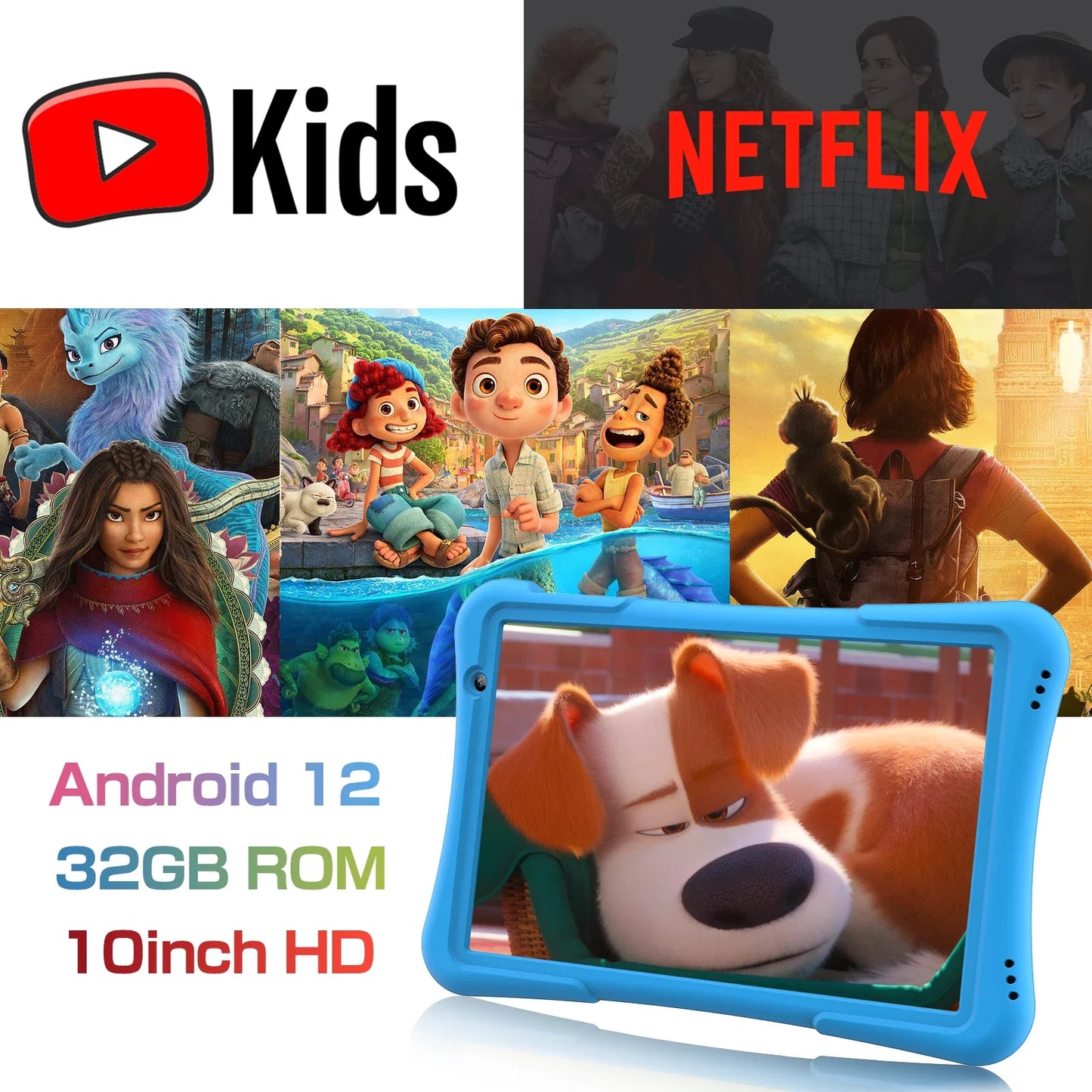 PRITOM 10 inch Kids Tablet Android 12 Tabletas 32GB, Quad-Core, 6000mAh, Large HD IPS Display, WiFi 6, Dual Camera, Bluetooth,