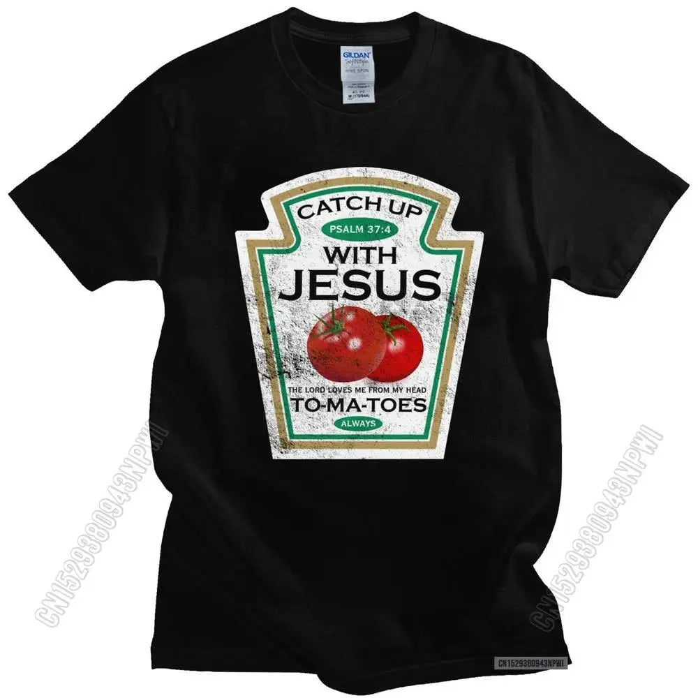 Crucify Your Cravings: The 'Catch Up With Jesus' Vegan Tomato T-Shirt - Premium t-shirt from Lizard Vigilante - Just $23.88! Shop now at Lizard Vigilante