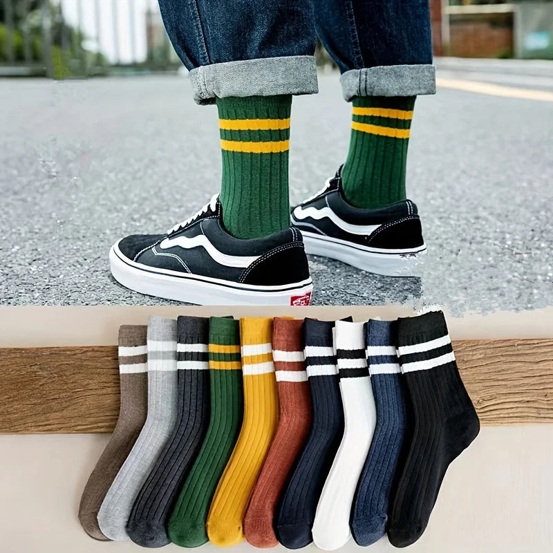 5 Pairs Of Men's Socks, Autumn And Winter Vintage Fun Fashion Athletic Socks, Sports Trend Socks - Premium socks from Lizard Vigilante - Just $12.88! Shop now at Lizard Vigilante