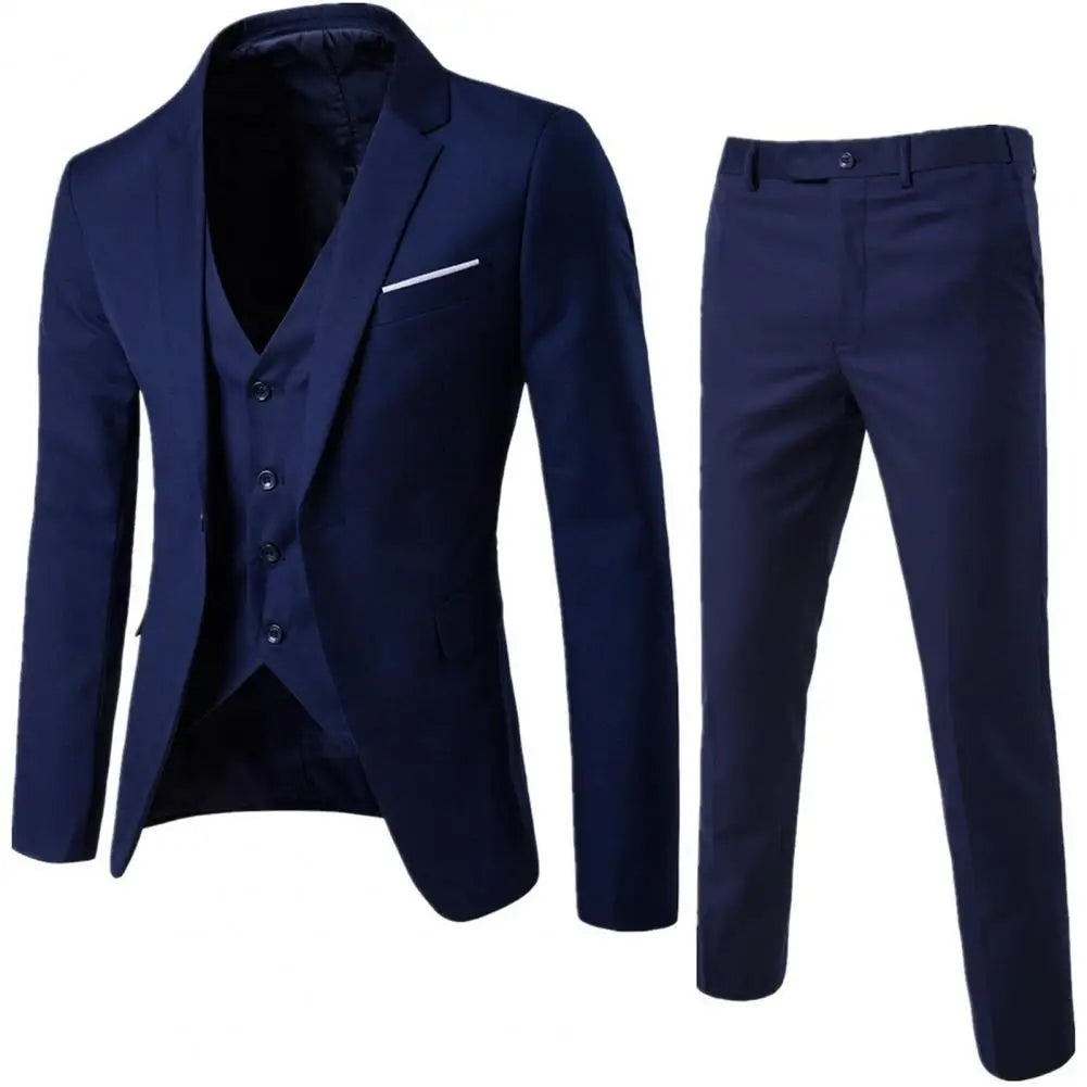 Men Three-piece Suit Men's Formal Business Style Slim Fit Wedding Suit Set with Silky Smooth Anti-wrinkle Fabric Turn-down - Premium  from Lizard Vigilante - Just $23.99! Shop now at Lizard Vigilante