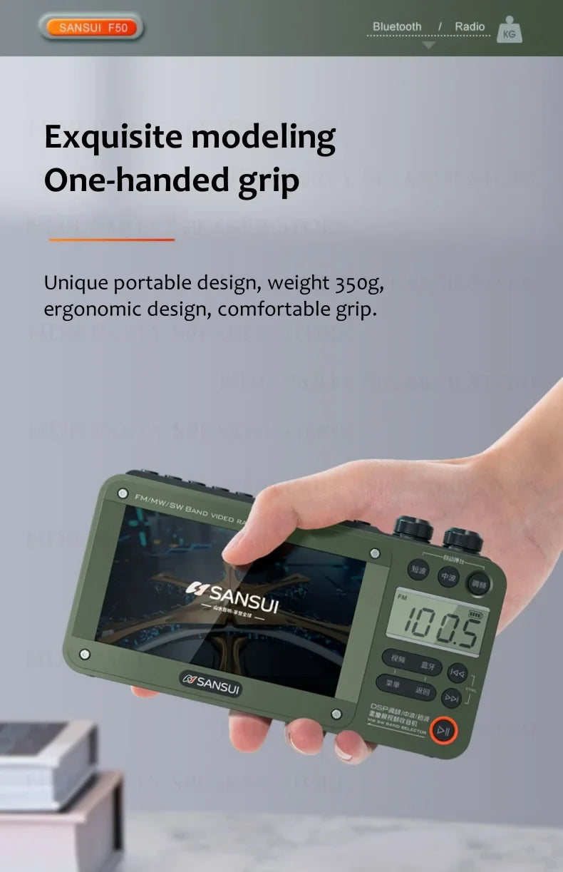 SANSUI Wireless Bluetooth Speakers Home Full-band Radio LED HD Video Player Portable MP4 Walkman Built-in Rechargeable Battery