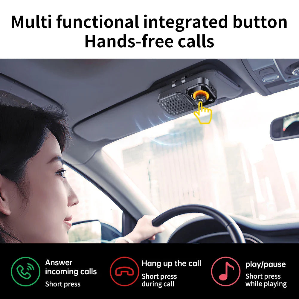 Bluetooth 5.4 Speaker Handsfree Car Kit Sun Visor Clip Wireless Audio Receiver Speakerphone Wireless Stereo MP3 Music Player