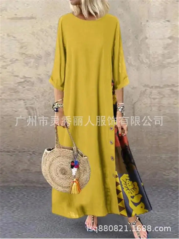 Women's Fashion Casual Loose Big Swing Half Sleeve Long Dress Floral Holiday Maxi Dress Plus Size Vestidos Longos Robe
