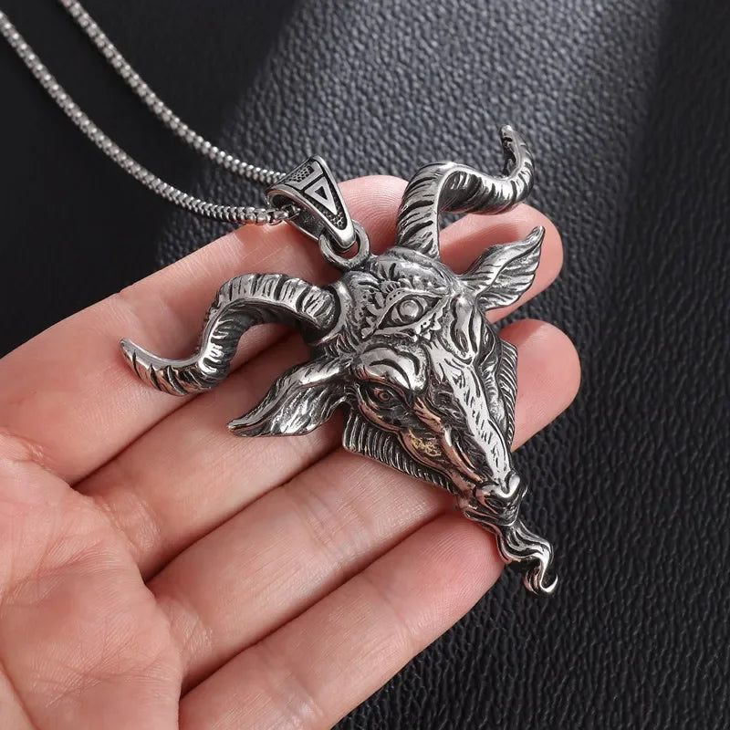 Vintage Lucifer Demon Ram Necklace – Gothic Satanic Pendant for Men – Eye of Truth Punk Party Jewelry - Premium pendant from Lizard Vigilante - Just $16.66! Shop now at Lizard Vigilante