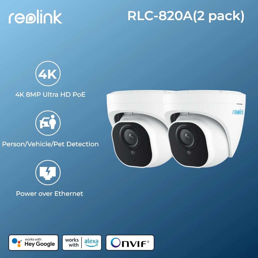 Reolink 2Pcs 4K PoE Outdoor Camera 8MP Human Car pet Detection Security IP Cam Smart Night Version Home Surveillance Camera 820A - Premium  from Lizard Vigilante - Just $297.99! Shop now at Lizard Vigilante